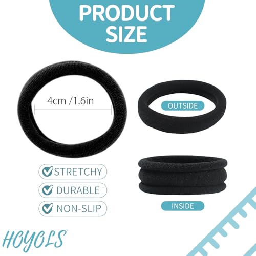 HOYOLS Black Hair Ties 50 Pack No Damage Ponytail Holders Seamless Hairbands