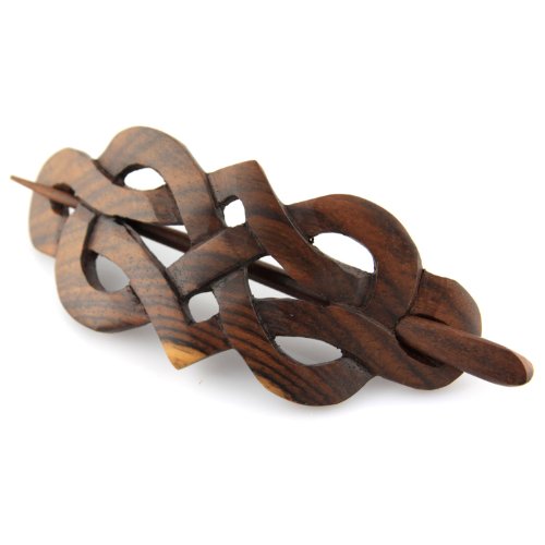 Evolatree Handmade Wooden Hair Barrettes - Celtic Princess Style - Brown, 4-inch