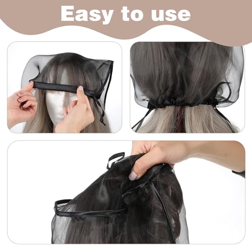 Aeaocvo 2 Pcs Wig Storage Bags with Drawstring - Breathable Nylon Cover (Black)