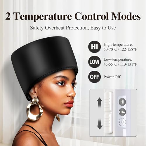Heated Electric Thermal Steamer Cap for Natural Black Hair - Black