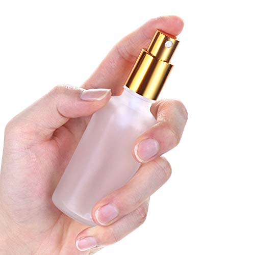 Furnido 12-Pack 50ml Frosted Glass Spray Bottles with Fine Mist Atomizer & Golden Pump Cap, Travel Perfume Containers with Stickers & Funnels