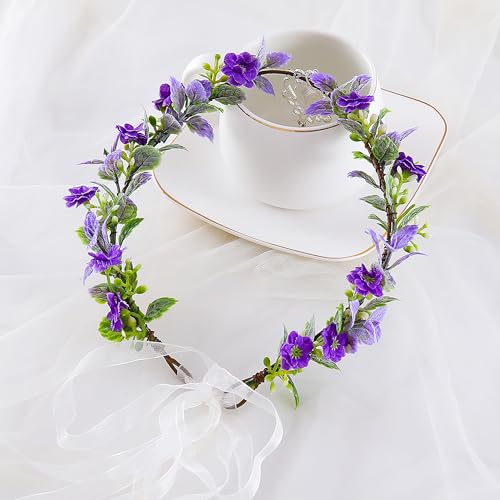 Vivivalue Purple Elf Crown Headband Woodland Elven Headpiece Women Flower Halo