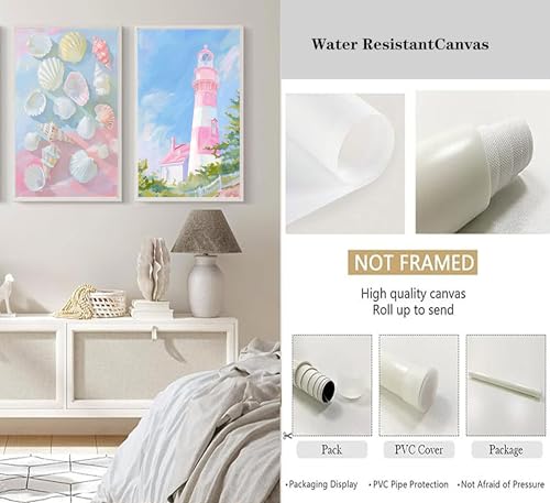 6 Pcs Pink Coastal Wall Art Set - Aesthetic Beach Prints for Girls