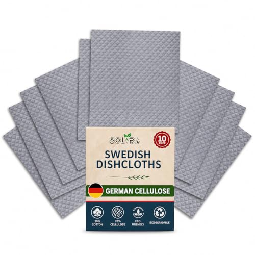 10 Grey Swedish Dishcloths - Ultra Absorbent & Eco-Friendly