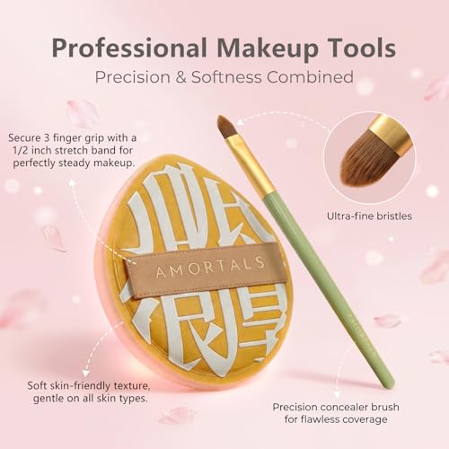 AMORTALS Rubycell Makeup Sponge & Powder Puff Set with Concealer Brush