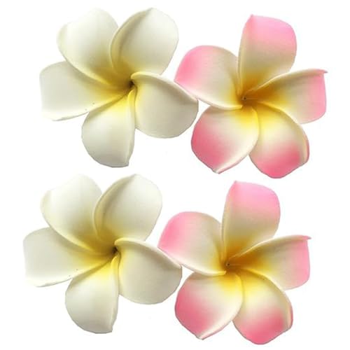 4 Pcs Hawaiian Plumeria Foam Hair Clips - White & Pink Flowers