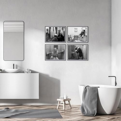 Funny Bathroom Wall Art Set of 4 - Black & White Vintage Prints