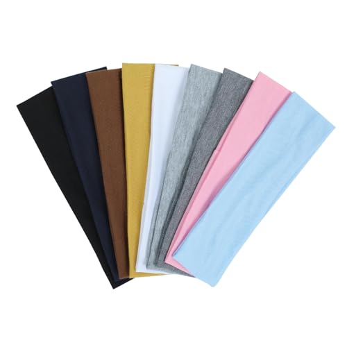 9-Pack Non-Slip Cotton Headbands for Women - Soft & Stretchy Athletic Hair Bands