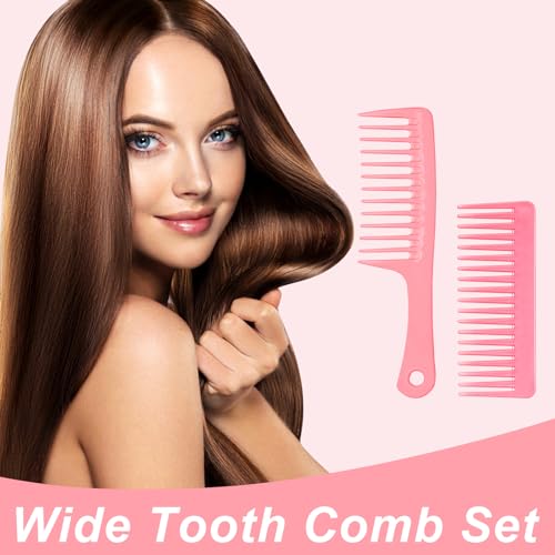 Pink Wide Tooth Comb for Curly Hair - Detangling Styling Comb for Wet & Dry Hair - 2 Pack