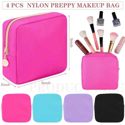 Hushee 4-Pack Nylon Makeup Bags in Black, Fuchsia, Mint, Grape (Mini)