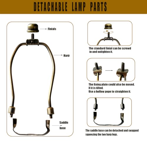 HeYuGo 6 Inch Lamp Harp Kit - Antique Brass, 2 Pack with Finials