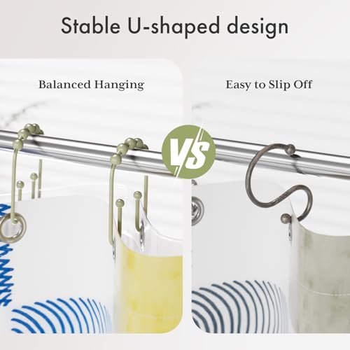 AmazerBath Sage Green Shower Curtain Hooks - Rust Proof Double Hooks, 12 Pack