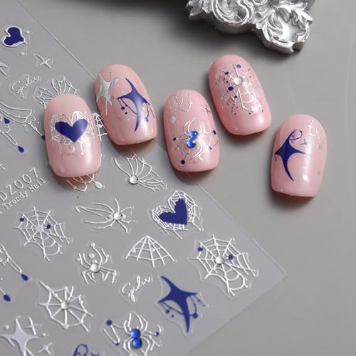 BYJKYEN Halloween Spider Web & Rhinestone Nail Stickers Pumpkin-11 6 Sheets