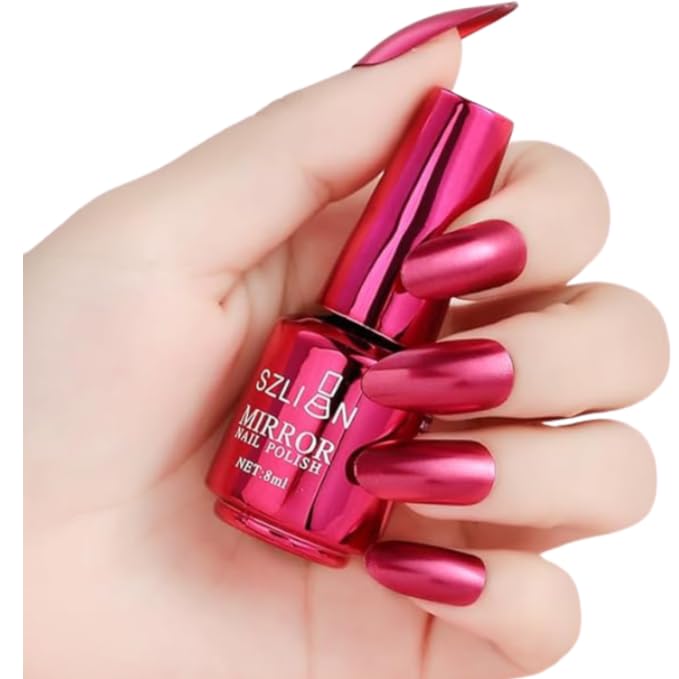 Cherry Pink Red Metallic Nail Polish - Long-Lasting Mirror Finish | Quick Dry 6ml