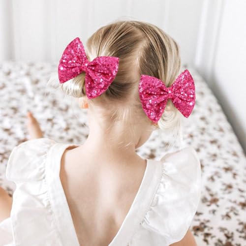 Hot Pink 5” Glitter Hair Bows with Alligator Clips - CN Brand (Variation: Hot Pink)