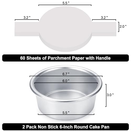 6-Inch Nonstick Aluminum Cake Pans with Parchment Paper - 2PCS