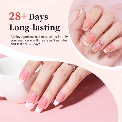 JEWHITENY Poly Nail Gel Set - Clear, Pink & White Colors with Base & Top Coat