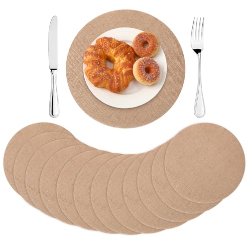 12 Pack 11.8 Inch Round Burlap Placemats - Heat Resistant, Non-Slip