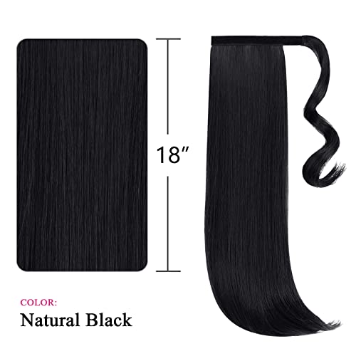 18" Wavy Wrap Around Clip-In Ponytail Extension - Synthetic Black Hair Piece