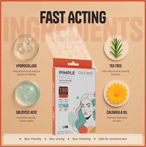 GoGleefy 180 Pimple Patches for Face – Invisible Hydrocolloid Acne Spot Treatment, Day & Night Skin Healing