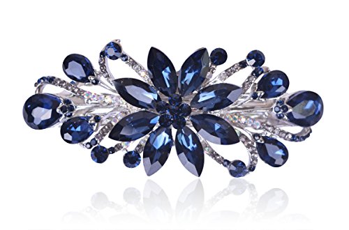 Dark Blue Flower Luxury Hairpin Rhinestone Hair Barrette Clip for Women