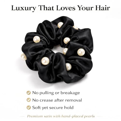 Vivedge Satin Scrunchies with Pearl - Mixed-Color Silky Hair Ties