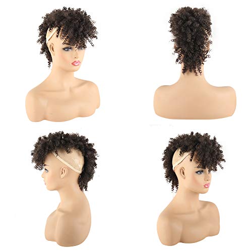 Afro High Puff Hair Bun Ponytail with Bangs - 4# Synthetic Mohawk Clip-in Extensions