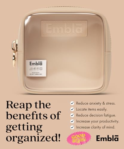 Embla Sand Mini Makeup Bag - Travel Cosmetic Organizer, Waterproof Toiletry Pouch