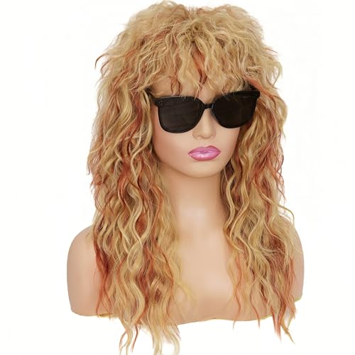 Curly Orange Mix Blonde Mullet Wig for Women - 80s Rocker Costume