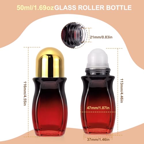 Ellbest Gradient Red 4-Pack 50ml Glass Roller Bottles - Leak-Proof Deodorant Containers