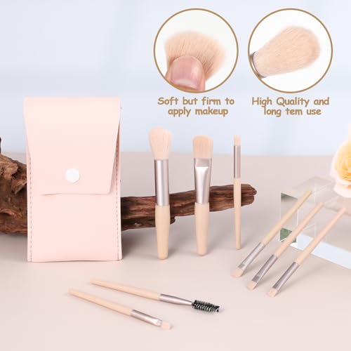 12-Set Portable Travel Makeup Brush Kit with PU Leather Bag - Ivory Beige