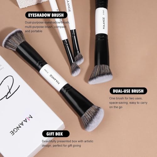 MAANGE 4-Piece Dual-Ended Makeup Brush Set - Foundation, Concealer, Blush, Eye