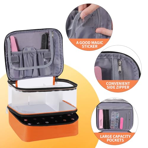 Beloving Orange Nail Polish Organizer Bag - Double Layer, Holds 30 Bottles & Nail Dryer