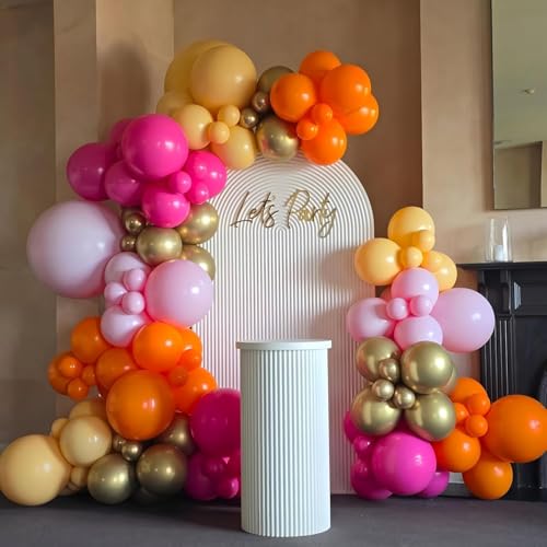 Hot Pink, Orange & Gold Balloon Arch Set for Parties