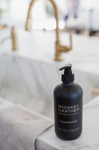 Whiskey and Leather Teakwood Scented Liquid Hand Soap - Moisturizing Aloe, Paraben-Free, 15.7 oz - Variation Teakwood