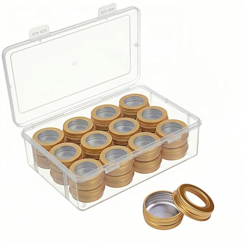 LJY 24-Piece Gold Aluminum Tins with Window Lids, 0.5 oz Storage Set