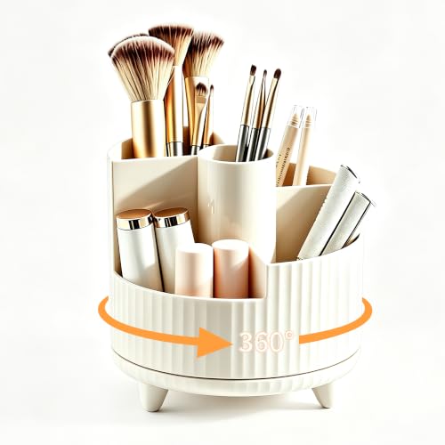 KDYNIX Small 360° Rotating Makeup Brush & Cosmetic Organizer, Cream