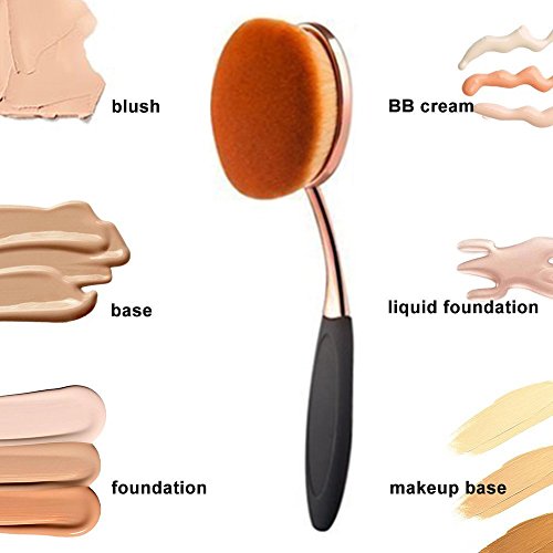 2 Pcs Oval Foundation Makeup Brushes - Large Synthetic Face Brushes, Black & Rose Gold