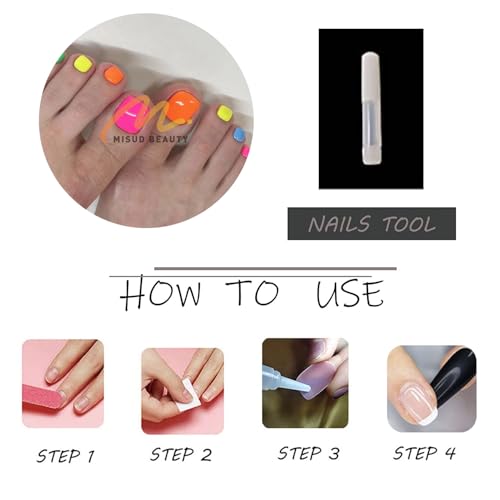 MISUD 18-05JZJ02 Colorful Rainbow Acrylic Toe Nails with Glue - 24 pcs