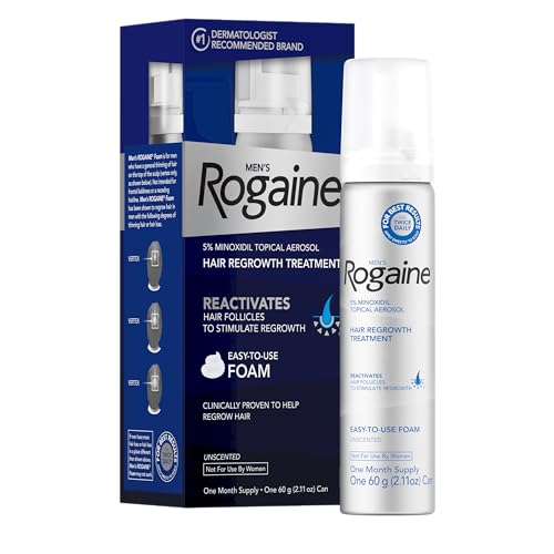 Men's Rogaine 5% Minoxidil Foam for Hair Regrowth, Topical Hair Loss Treatment for Men to Regrow Fuller, Thicker Hair, Unscented Minoxidil Topical Aerosol, 1-Month Supply, 2.11 oz