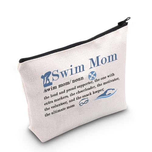 Swim Mom Canvas Makeup Bag - Inspirational Zipper Pouch for Swimmers