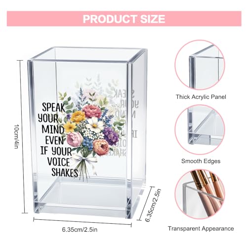 Vgrti Acrylic Pen & Makeup Brush Organizer - Double-Sided Desk Holder, Women's Rights Gift