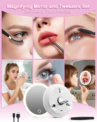 White 30X Magnifying Makeup Mirror with Light - 5 Inch Handheld