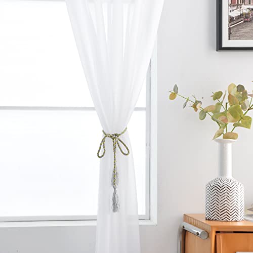 SpaceDresser Sheer Voile Window Curtain Panels - 42" x 45" (White, 2 Panels)