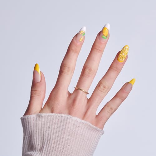 KISS Glam Long Cherish the Moment Press On Nails with Nail Glue – Yellow, Almond Shape, 32 Nails + Tools