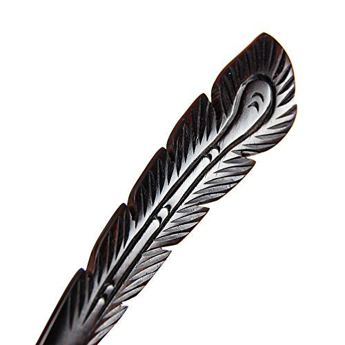 Handmade Ebony Wood Hair Sticks - Phoenix Feather Design (2 Count, 7")