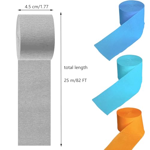 Blue and Orange Crepe Paper Streamers - 6 Rolls for Party Decor