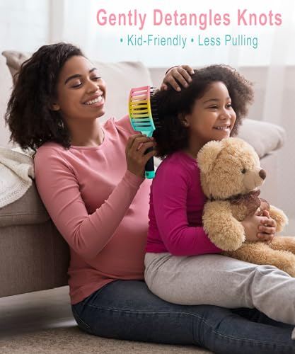 KTKUDY Detangling Hair Brush for Women & Kids - Green-Yellow-Pink Gradient, Wet & Dry Hair, All Hair Types