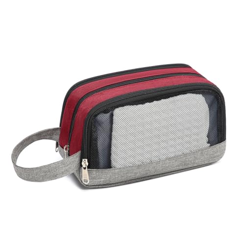Yeiotsy Small Red Travel Toiletry Bag – Durable Dopp Kit with 3 Compartments
