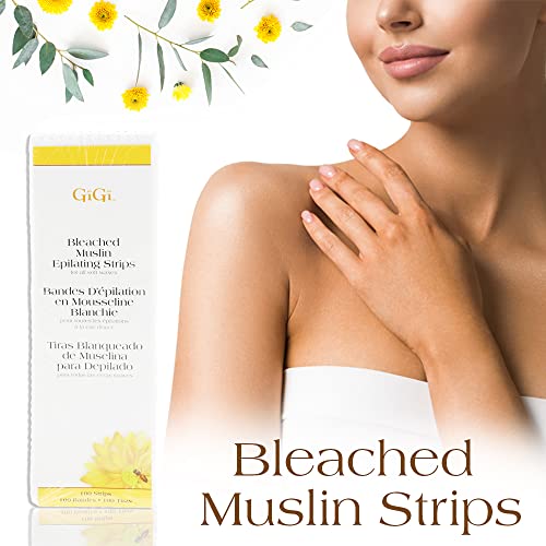 GiGi Bleached Muslin Epilating Strips for Soft Wax - Large Pack of 100, 3”x9” - Professional Hair Removal